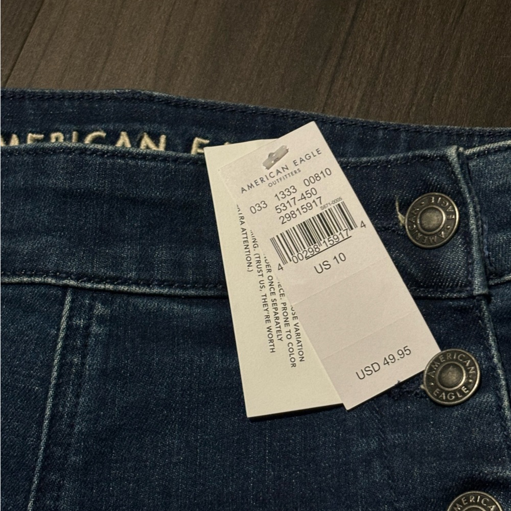 American Eagle Outfitters Dark Blue Denim Button-Front Jean Shorts - Picture 2 of 3
